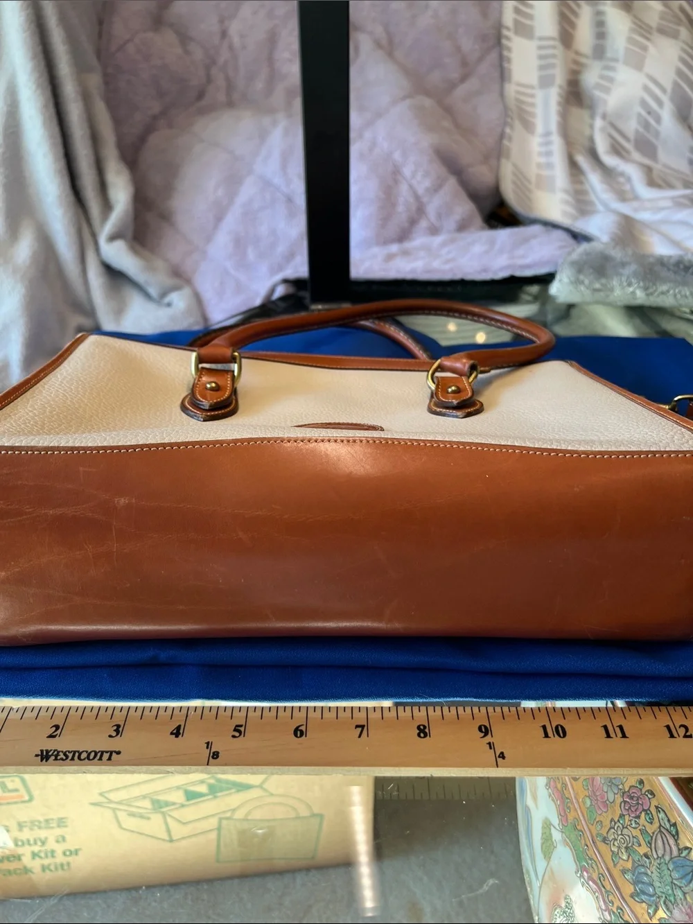 Dooney & Bourke Cream and Brown Pebbled Leather Satchel